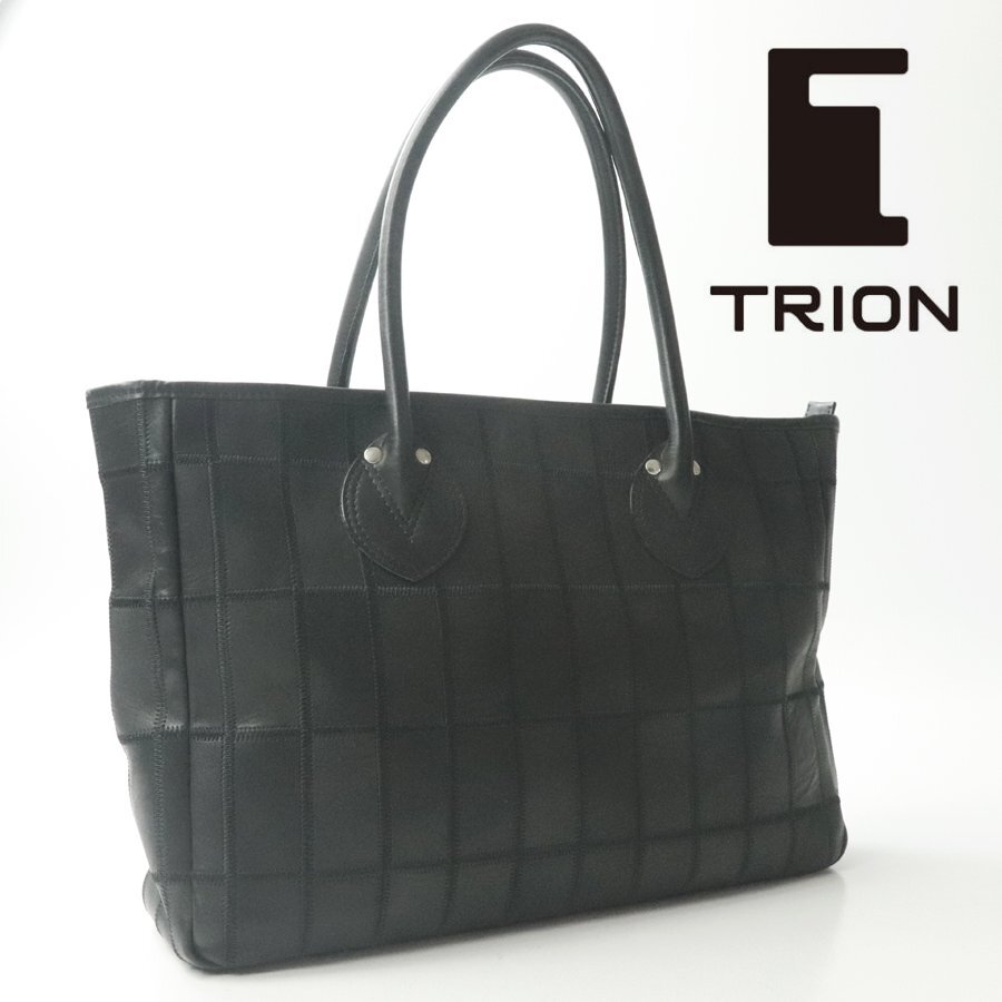 美品 TRION トライオン 牛革 グローブレザー パッチワーク トートバッグ 黒 ブラック パネルレザー ユニセックス【相場価格￥17,600-】_画像1