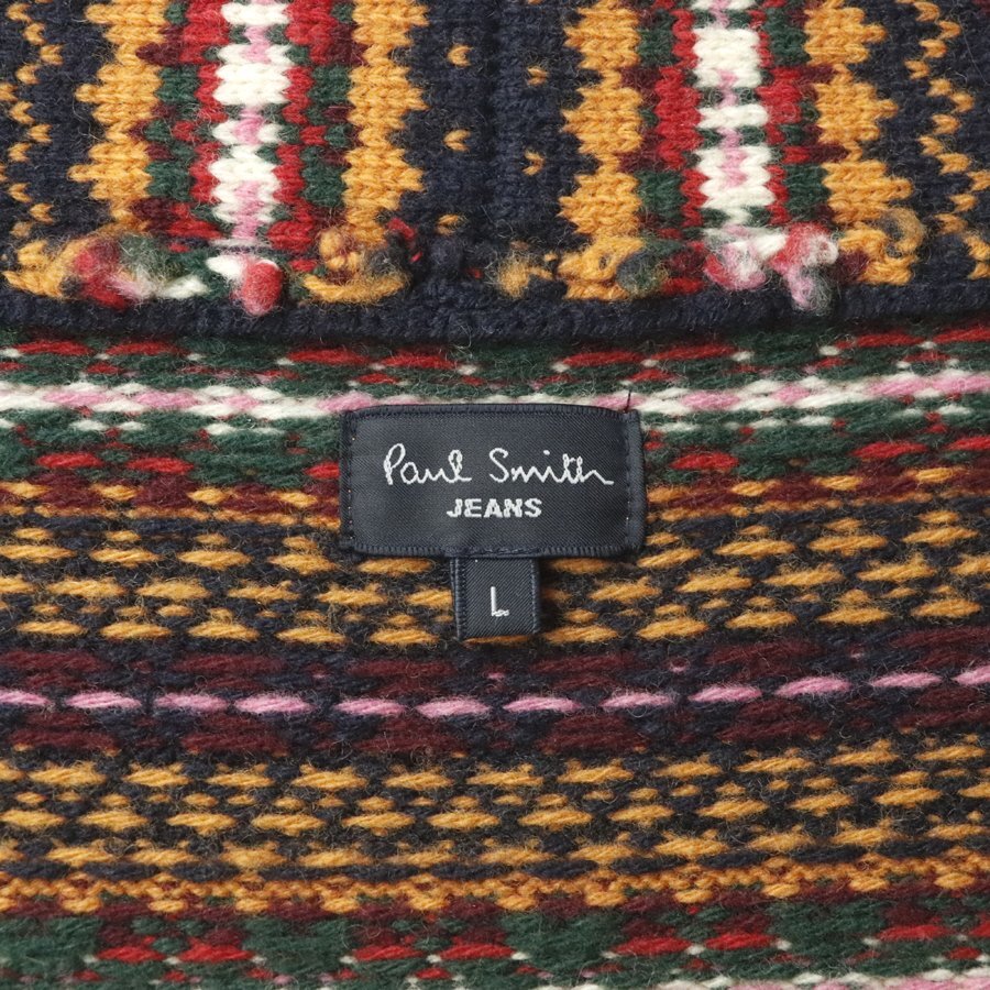 美品 PAUL SMITH JEANS ポールスミス ジーンズ 299406 肉厚 平編み ニット カーディガン ネイティブ柄 L セーター 総柄 ボーダー_画像7