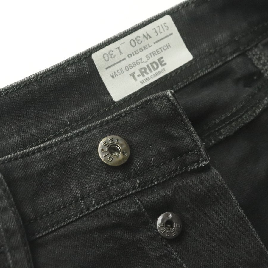 美品 DIESEL ディーゼル T-RIDE 0886Z REGULAR SLIM TAPERED ブラックデニムパンツ 黒 30ｘ30 JP:M ジーパン【相場価格￥35,000-】_画像6