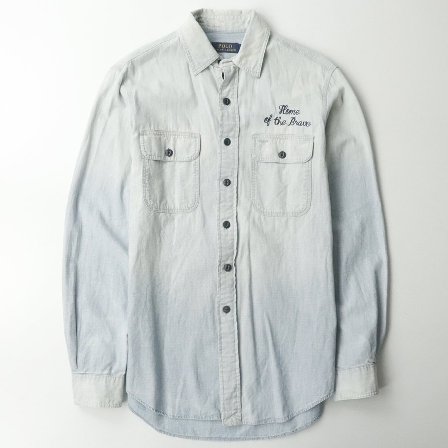  прекрасный товар Polo Ralph Lauren Ralph Lauren Dungaree Denim Eagle вышивка рубашка с длинным рукавом ice blue S мужской [ рыночная цена цена Y30,800-]