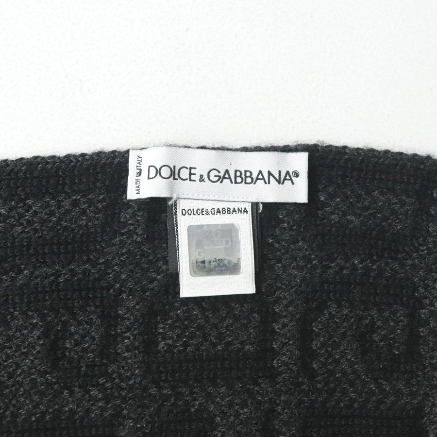 極美品 イタリア製 DOLCE＆GABBANA ドルチェ＆ガッバーナ DGロゴ ニット マフラー 黒ｘグレー ストール メンズ【相場価格￥55,000-】_画像3