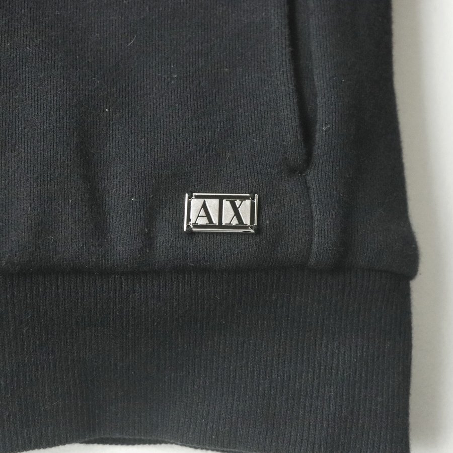 美品 A/X ARMANI EXCHANGE アルマーニ・エクスチェンジ 羊革 レザーエルボーパッチ 襟ボア スウェット ライダースジャケット 黒 S_画像5