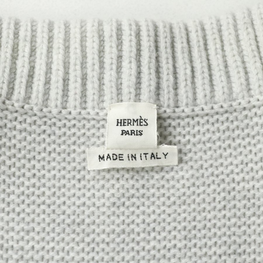 美品 イタリア製 HERMES エルメス カシミヤ30％ 最高級 リブニット ジップアップジャケット 明るいグレー 36【参考価格￥253,000-】_画像8