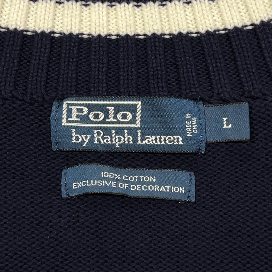 相場価格￥40,700- 美品 POLO by Ralph Lauren ラルフローレン ビッグポニー NEW YORK刺繍 コットンニット ブルゾン 濃紺 ネイビー L_画像6