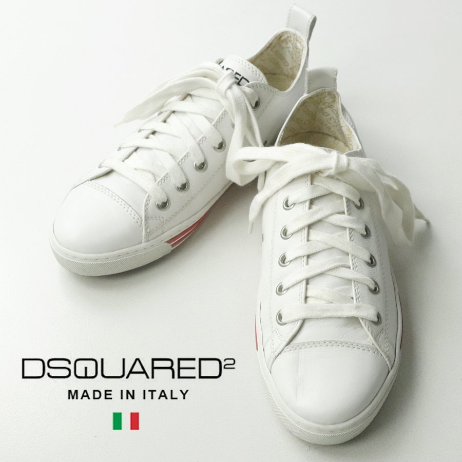 美品 イタリア製 DSQUARED2 ディースクエアード レザー ローカット スニーカー 白 ホワイト 41 JP:26ｃｍ【相場価格￥86,900-】_画像1