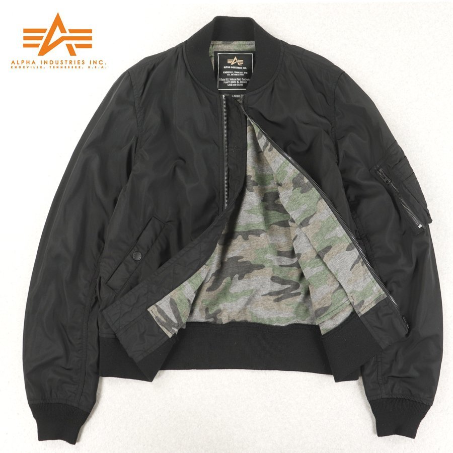 相場価格￥20,080- 美品 ALPHA INDUSTRIES アルファ TYPE L-2A フライトジャケット 黒 ブラック L ブルゾン MA-1 裏カモフラ柄_画像1