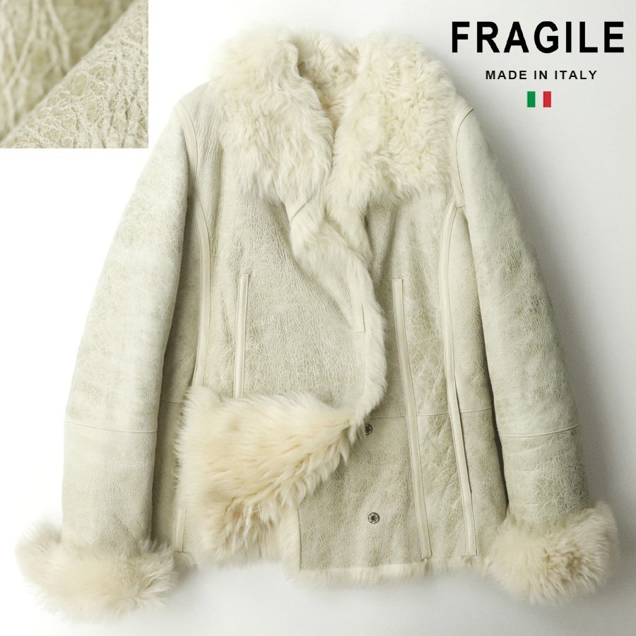 *[ top class!] beautiful goods Italy made three . association FRAGILE Fragile sheep leather mouton jacket gray ju38 JP:M fur lady's fur 