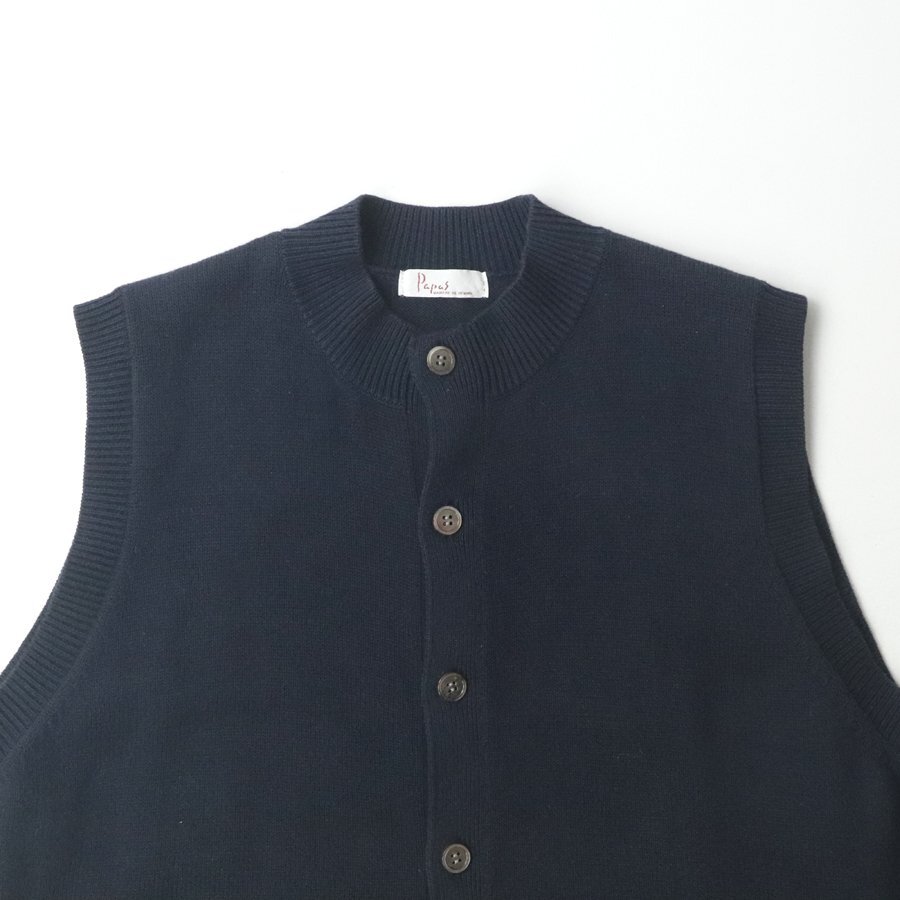 [ spring thing!] beautiful goods made in Japan PAPAS Papas fine quality shell button cotton knitted the best navy blue navy M[ reference price Y33,000-]mado moa zeru non non 