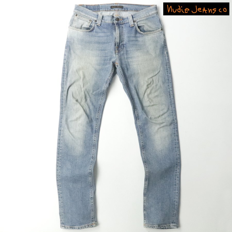 美品 イタリア製 NUDIE JEANS ヌーディージーンズ THIN FINN ヴィンテージ加工 デニム スリムパンツ インディゴ W32【参考価格￥31,900-】_画像1