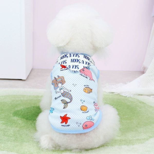 薄っすらピンクSサイズ◆【残り数枚】犬服 メッシュ タンクトップ マリン柄 カットソー シャツ 新品 トップス 新作 ドッグ 海 魚 ペット_画像7