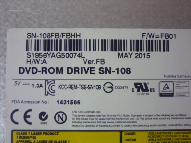 30日保証／送料無料 ■ DVD ROMドライブ SN-108／FUJITSU LIFEBOOK A574/Kより取外し品（管6030703）の画像3