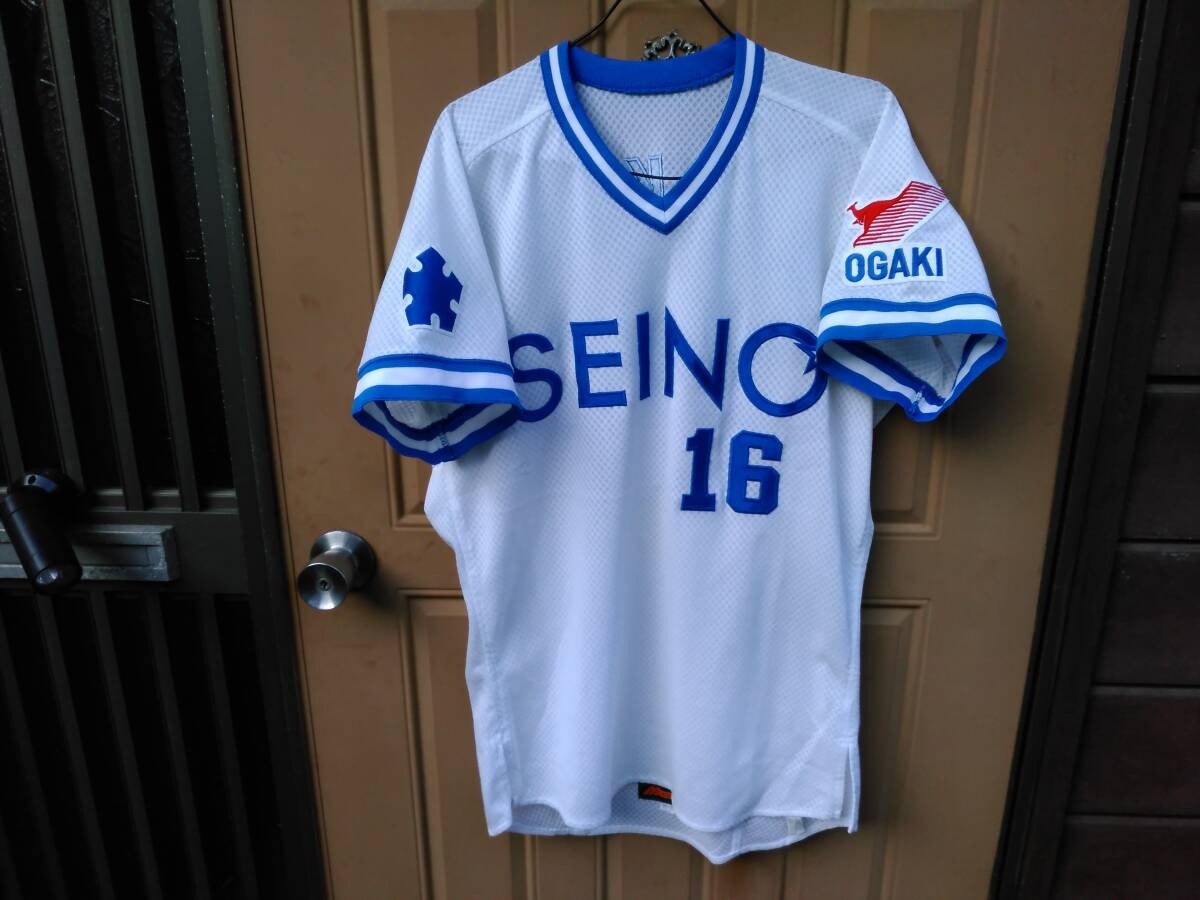  Seino Transportation #16 main . uniform Mizuno embroidery society person baseball city against . made in Japan actual use 