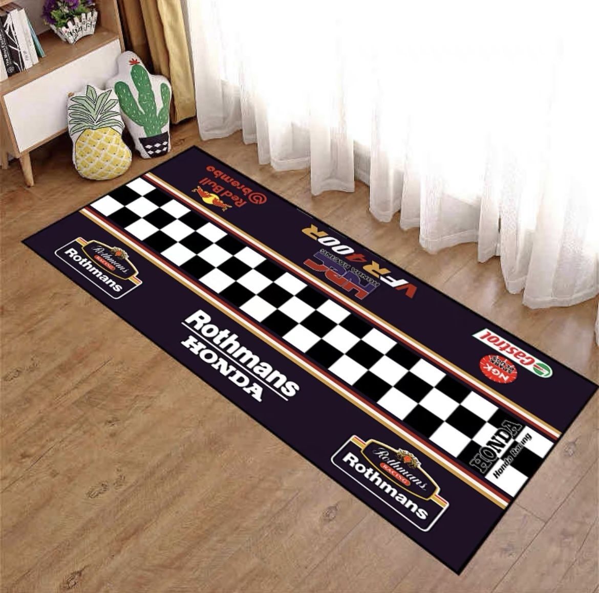 ★アウトレットセール★ 新品 ロスマンズ Rothmans VFR400 HRC MotoGP 40 x 120 cm カーペット マット オートバイ関連グッズ_画像1