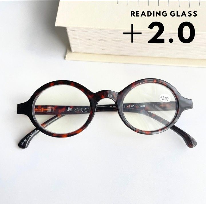 老眼鏡 ＋2.0 リーディンググラス べっこう柄 丸眼鏡 丸 ラウンド セルフレーム デミ バネ蝶番