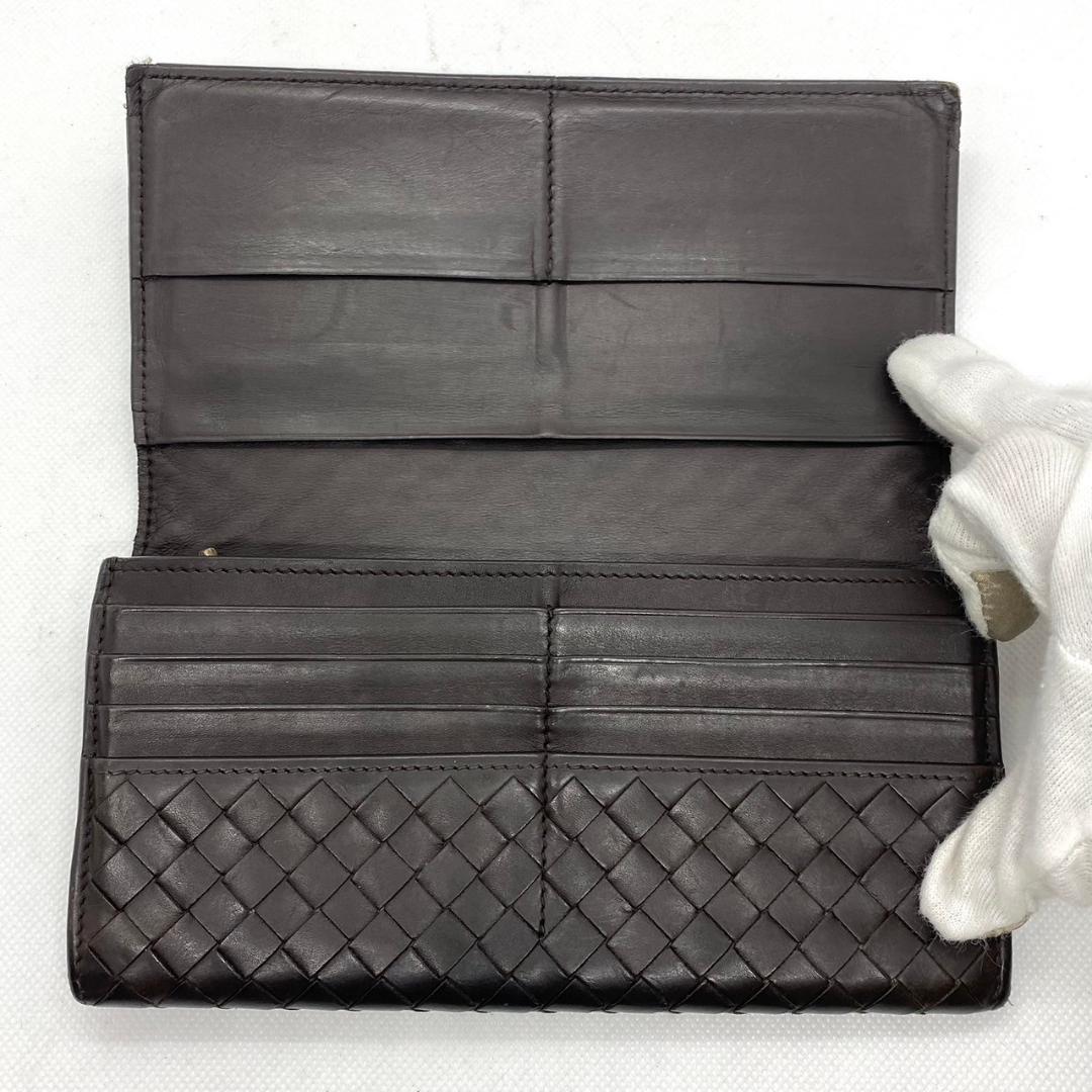 R316【美品】BOTTEGA VENETA ボッテガヴェネタ 長財布 コンパクト財布 二つ折り ウォレット レザー お札入れ 小銭入れ ダークブラウン の画像3