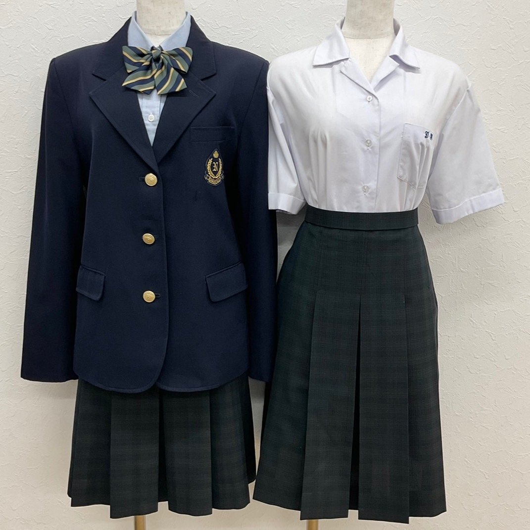 U549/S1104(中古)東京都 成瀬高校 女子制服6点 /大きめ/175A/W72/ブレザー/ブラウス/夏冬スカート/リボン/緑チェック/KANKO/学生服/卒業生の画像1