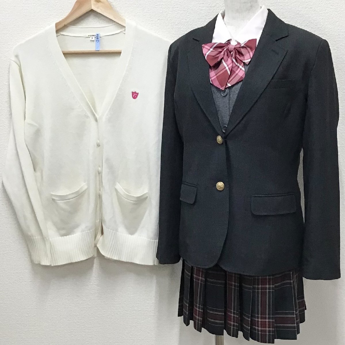 O568/T(中古)女子学生品 6点 /私服校/自由制服/M/L/W75/ブレザー/カーディガン/ベスト/スカート/リボン/ar CONOMi/チェック柄/卒業生品の画像1