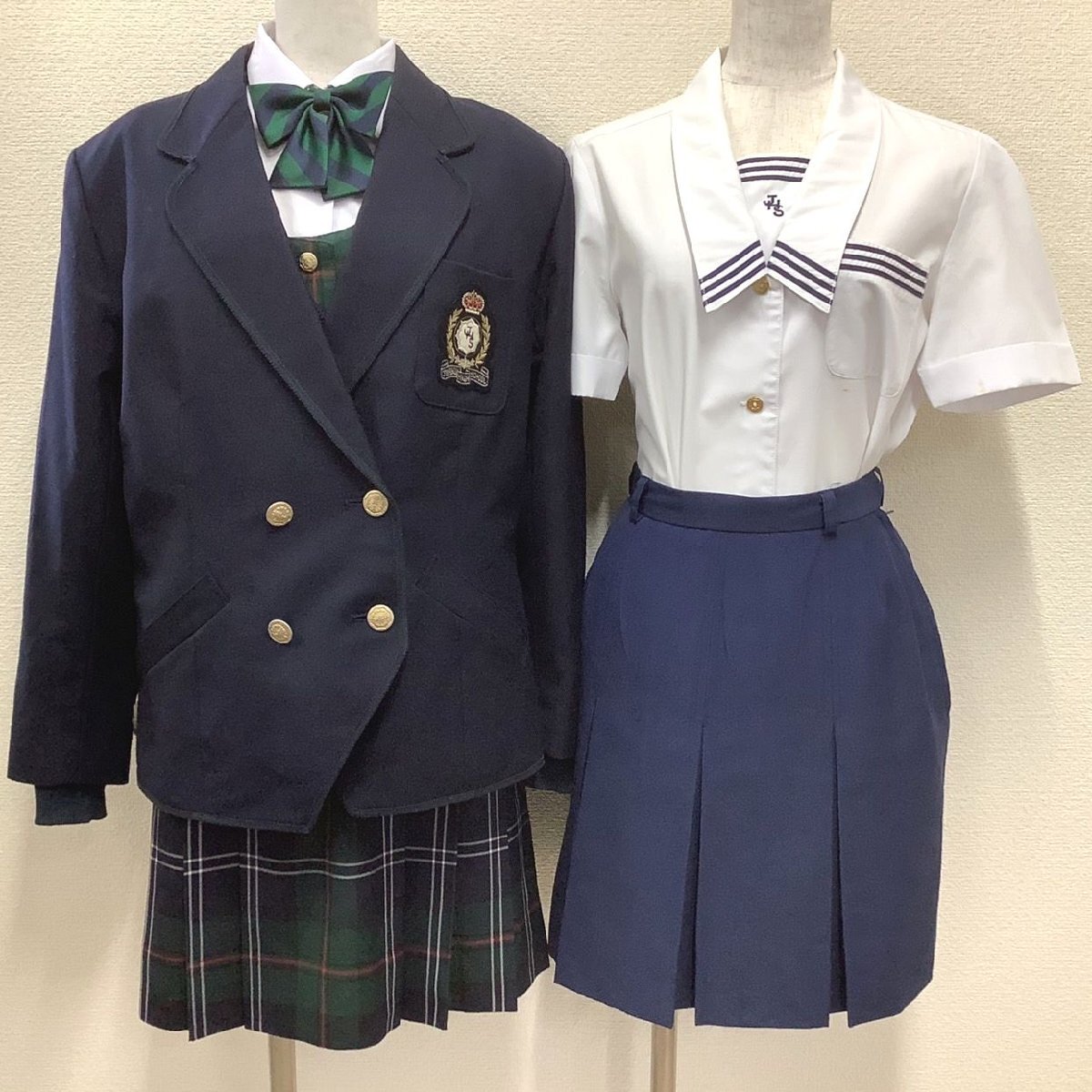 I497/Y(中古)山形県 山形城北高校 女子制服9点 /旧制服/LL/L/M/W64～67/9-54/ブレザー/ベスト/スカート/リボン/カーディガン/YUKIKO HANAI/_画像1