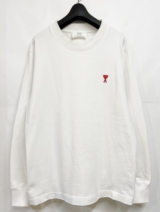 XLサイズ◆AMI Paris アミパリ 胸ロゴ刺繍 長袖カットソー ホワイト ロンT スウェット