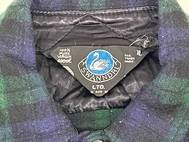 70's ニュージーランド製 スワンドライ SWANNDRI ウールシャツ PURE VIRGIN WOOL ブラックウォッチ チェック XL [l-0903]_画像4
