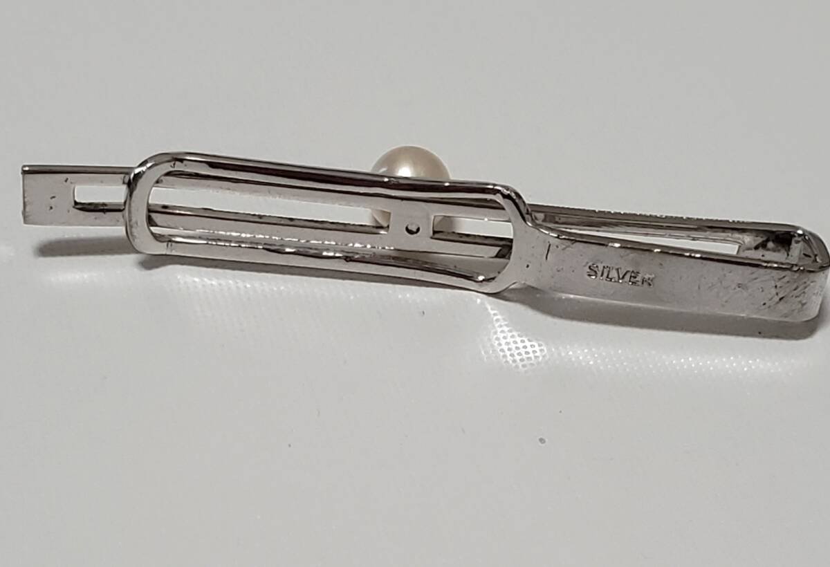 真珠　パール　SILVER　シルバー刻印　タイピン　タイバー　メンズ　5㎝　3ｇ　きれいめ_画像3