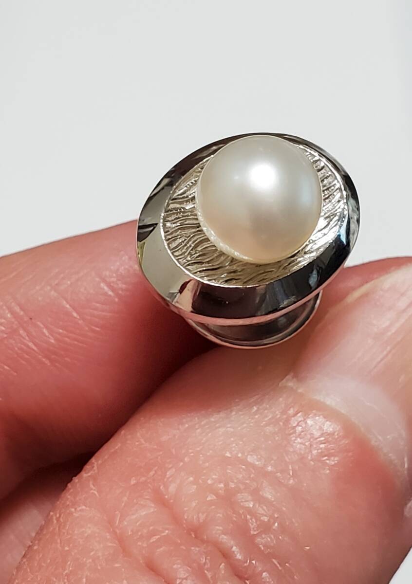 真珠 SILVER シルバー刻印あり カフスボタン＆タイピン セット  メンズ  20ｇ 美品の画像7