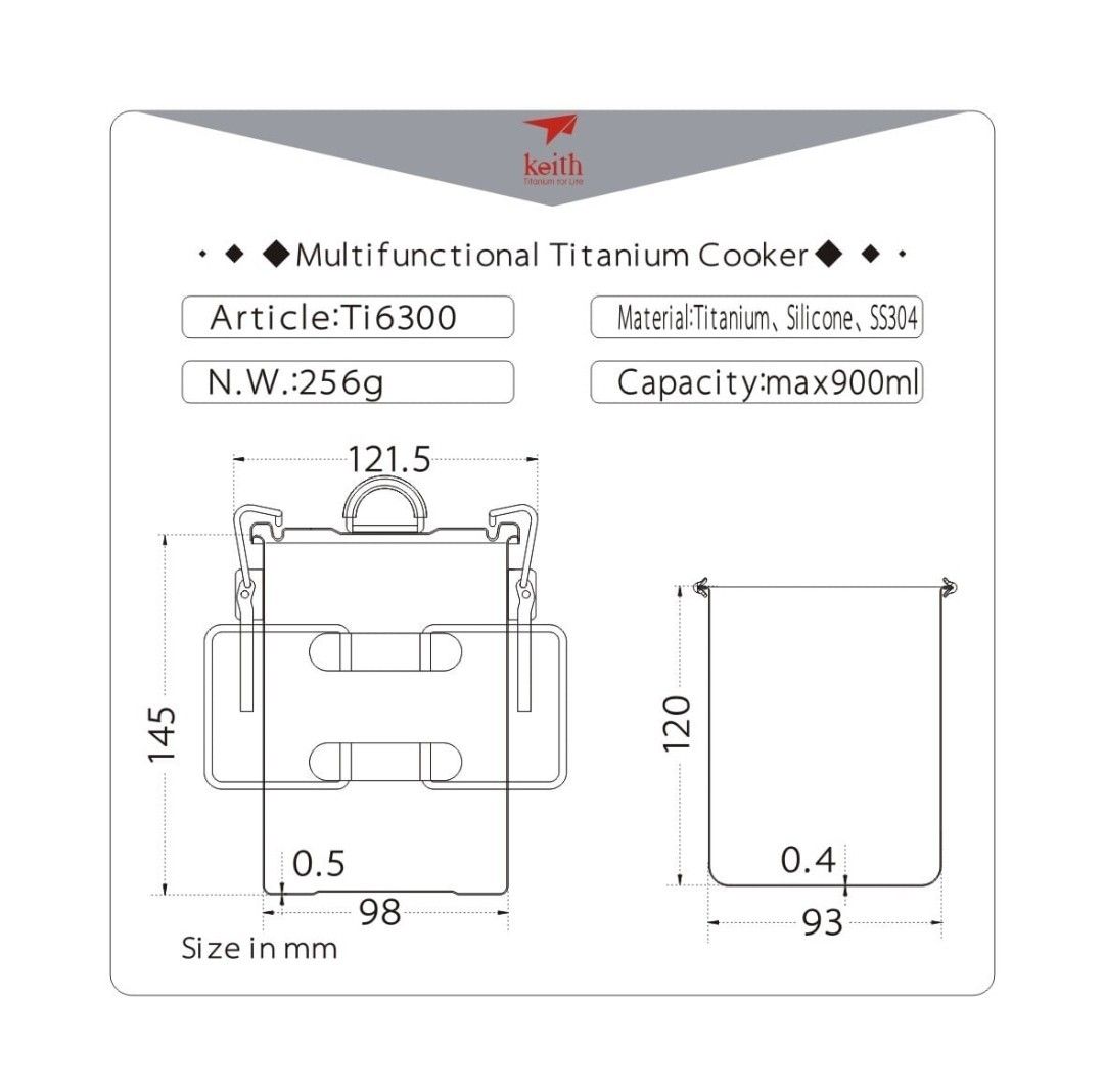 焦げつきにくい！　新品　箱入　Keith  キース　チタン titanium Ti6300 多目的クッカー ライスクッカー　飯盒　