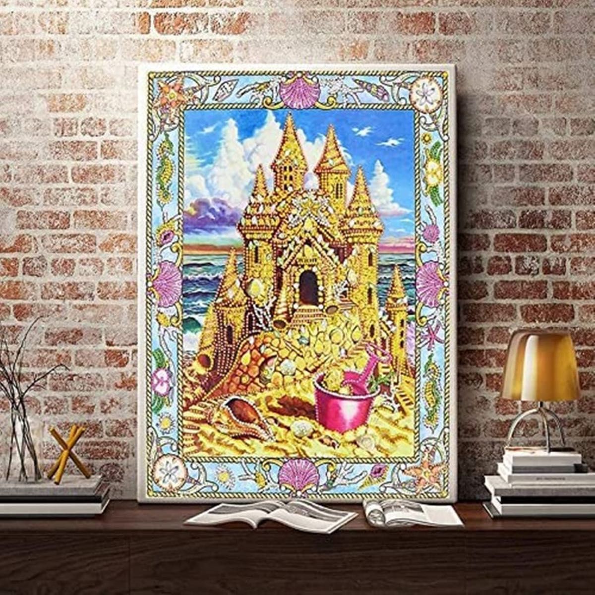 5Dダイヤモンド（ゴールドの城）壁装飾絵画DIY工芸品 30x40 cm