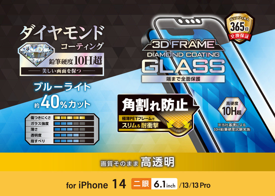2個 エレコム iPhone 14・13 Pro・13 ガラスフィルム ブルーライトカット ダイヤモンドコーティング 高透明 液晶保護 シールシート 661_画像7