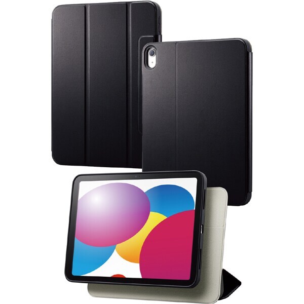 iPad 第10世代 10.9インチ フラップケース 手帳型カバー 着脱式 2アングル 縦横対応 スリープ対応 背面クリアケース ブラック 483_画像3