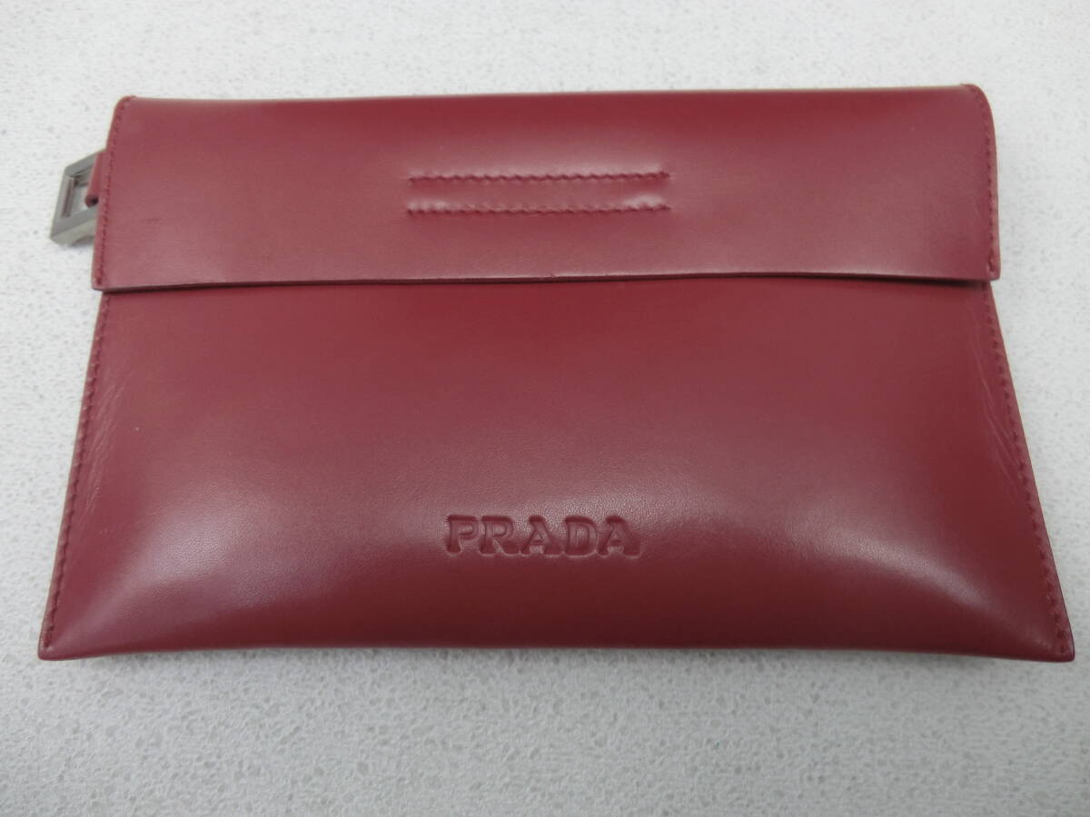 km/465135/2402/プラダ PRADA ロゴ型抜きレザーハンドバッグ ポーチ付き　B9031/レッド/中古品_画像9