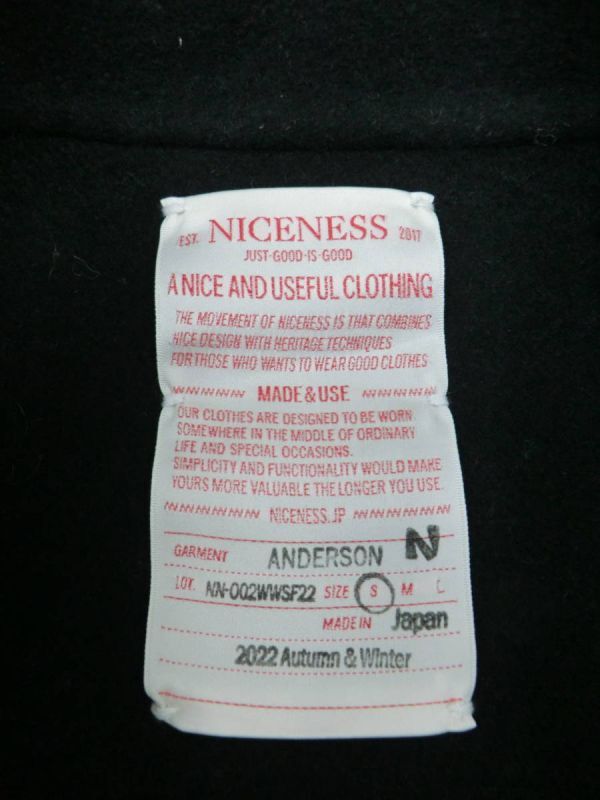 mo/531406/2307/ナイスネス　NICENESS　アンダーソン メルトンシングルジャケット　コート　NN-O02WWSF22/ブラック/サイズS_画像4