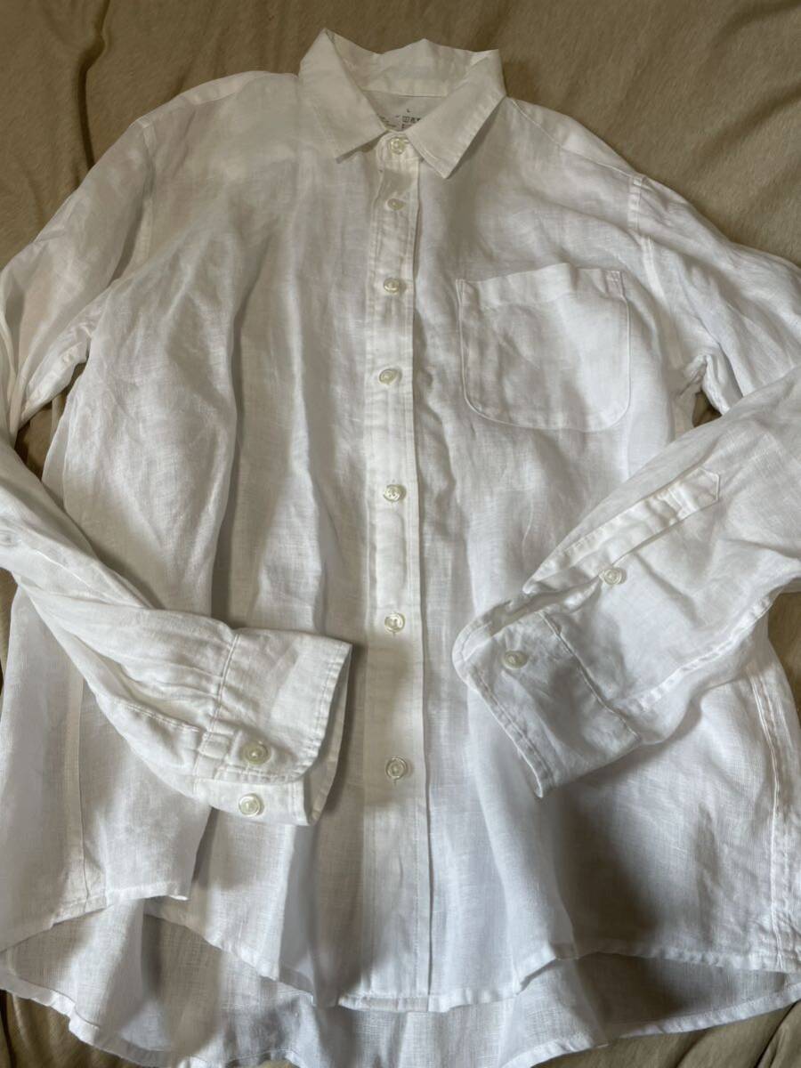 ☆☆無印良品の麻100%のシャツ.L.ホワイト☆☆_画像1