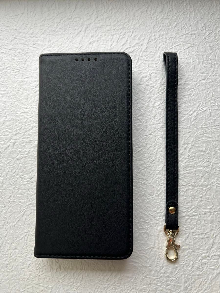 京セラ Android One S10スマホケース  ケース 黒 ブラック ストラップ付き アンドロイド