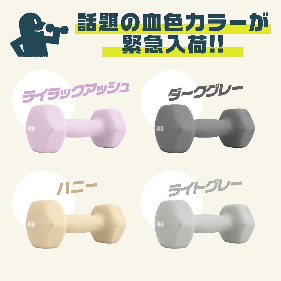 ダンベル 10kg 2個セット カラーダンベル 鉄アレイ ウエイトトレーニング 筋トレ ダイエット 筋トレ ダイエット グレー 新品 未使用の画像3