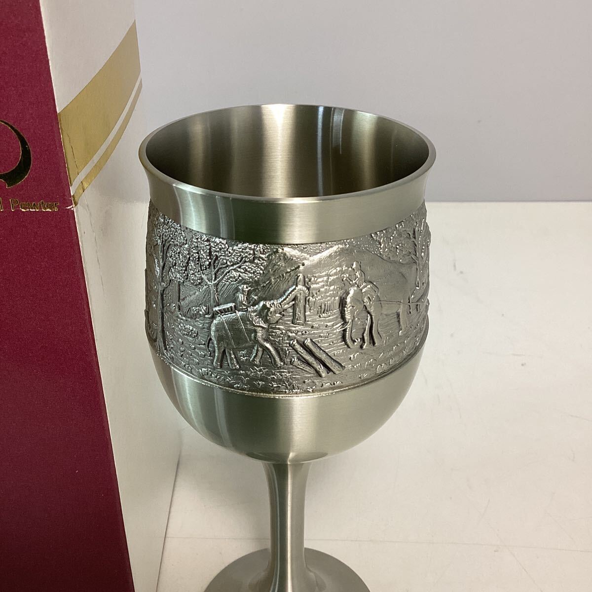 y3425 Oriental Peweter オリエンタル ピューター ワイングラス ワインカップ デザインカップ おしゃれ 象 動物 銀色 シルバー 未使用_画像2