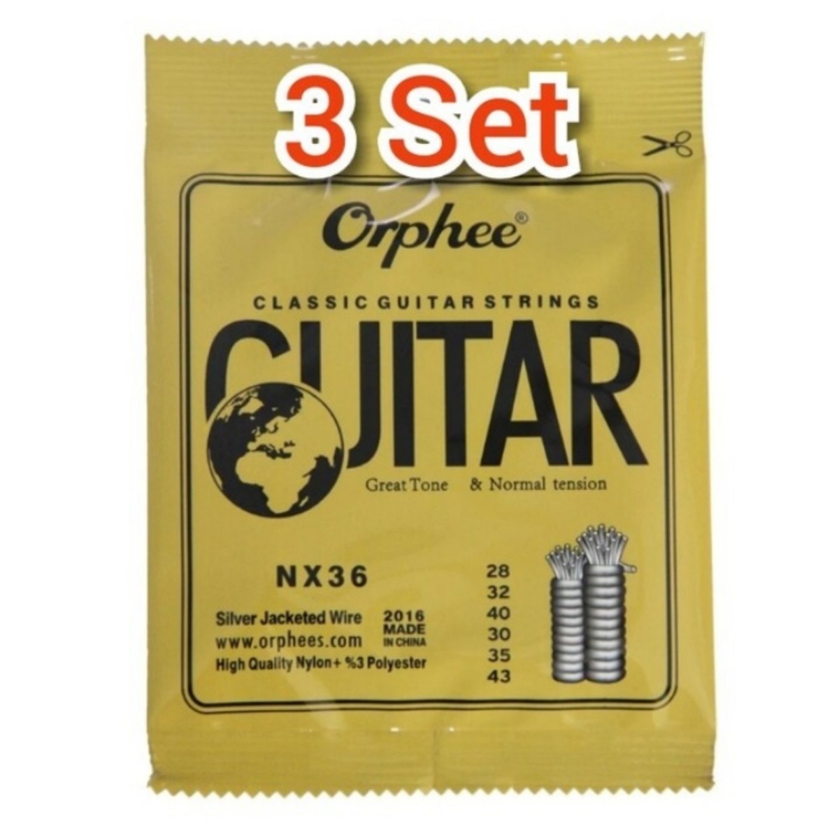 Orpee Classic Guitar String No Maltension 28-43 3 комплекта