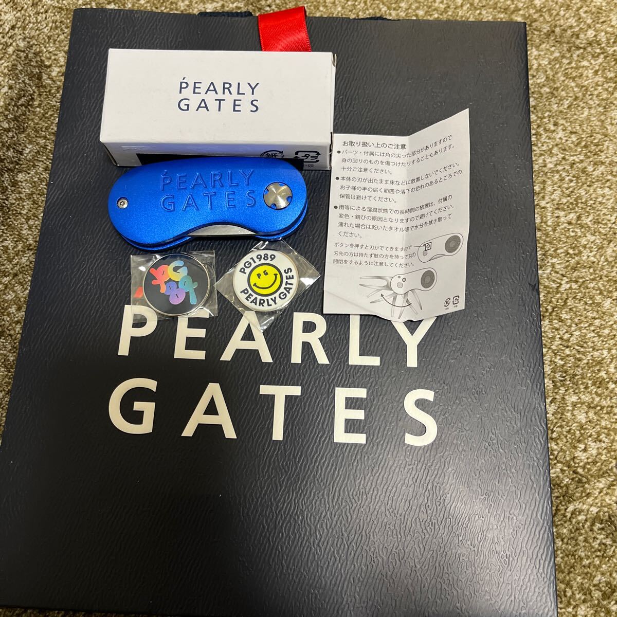 送料込 即決 新品 店舗限定品 PERLYGATES パーリーゲイツ グリーンフォーク マーカー2個セット 35周年 　ブルー　ゴルフマーカー　紙袋付き_画像1