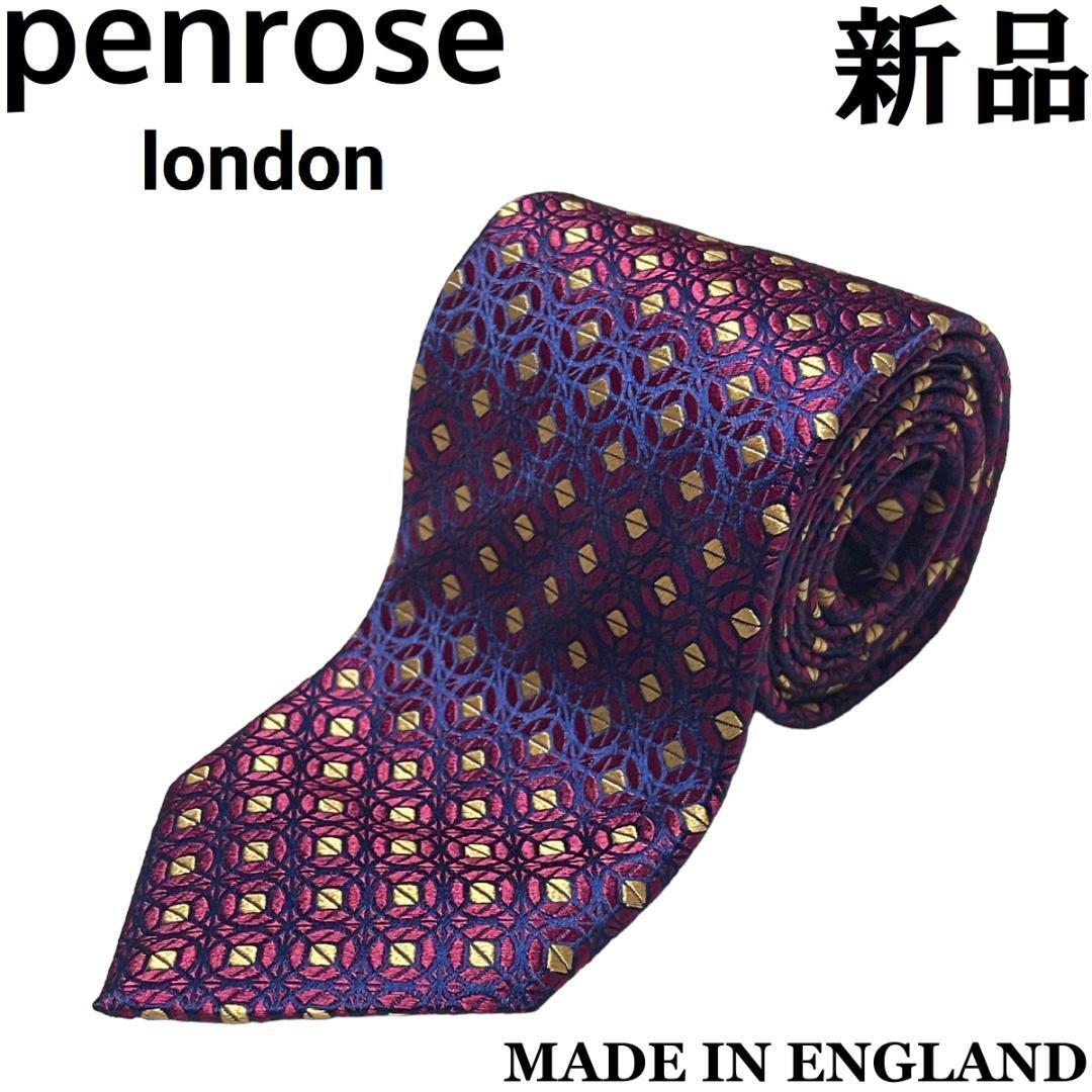 【新品◆英国製◆リッチな光沢感】Penrose ペンローズ シルク ネクタイ ドット ダークレッド ネイビー ゴールド 赤 紺 金 33_画像1