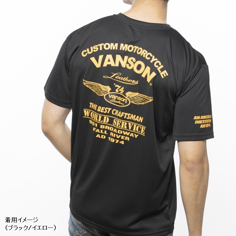 【在庫あり 即納】XLサイズ バンソン VANSON ドライ メッシュTシャツ VS23806S ブラック/ホワイト XL 吸汗/速乾_画像3