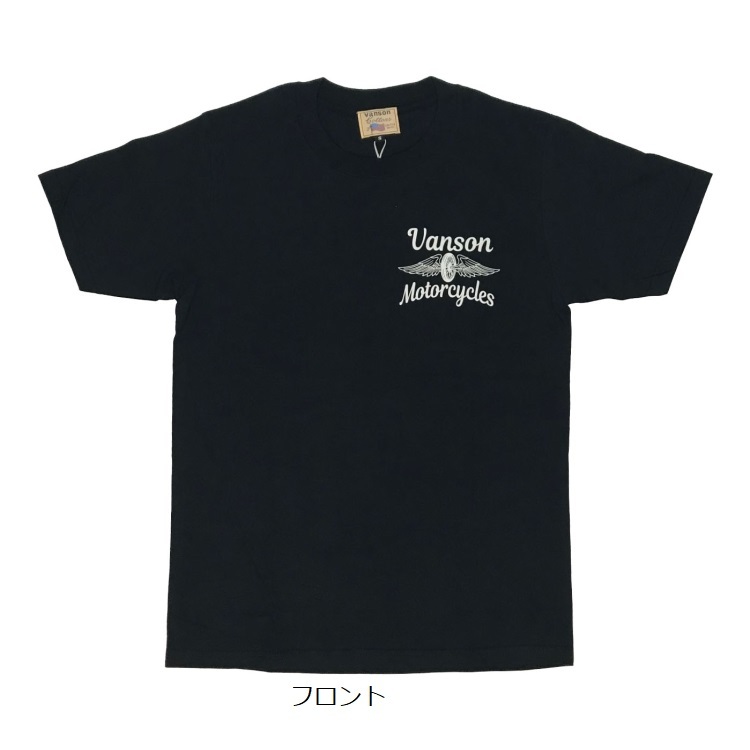 Lサイズ VANSON バンソン WHEEL&WING 半袖Tシャツ 882V068 ブラック_画像2