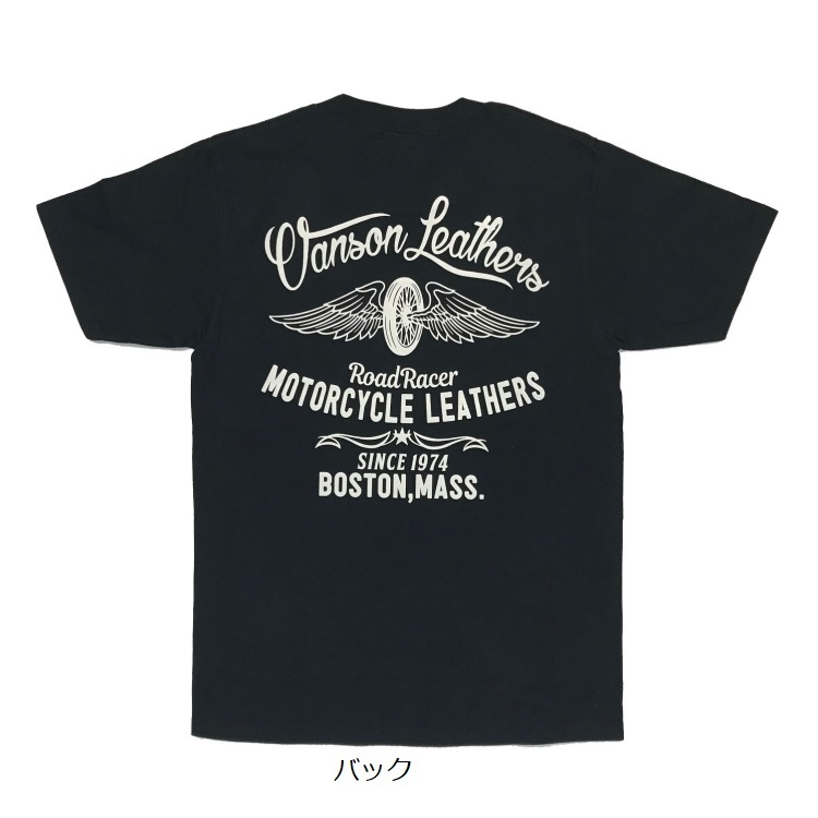 Lサイズ VANSON バンソン WHEEL&WING 半袖Tシャツ 882V068 ブラック_画像1