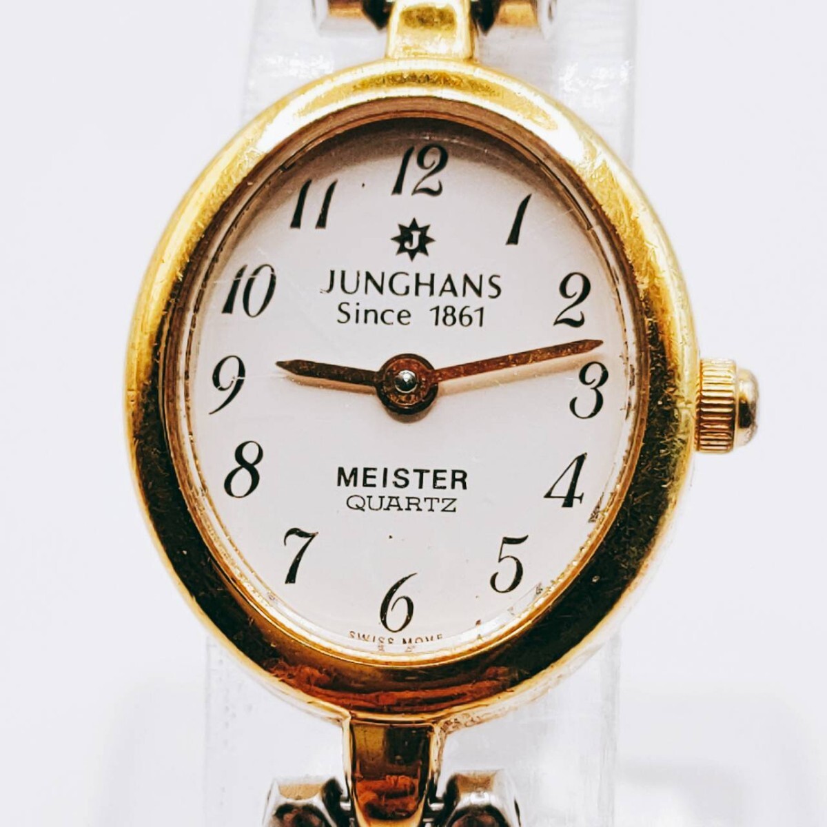 #254 【スイス製】 JUNGHANS ユンハンス JE-112L 腕時計 2針 白文字盤 シルバー色 レディース 時計 とけい トケイ アクセ ヴィンテージ_画像1