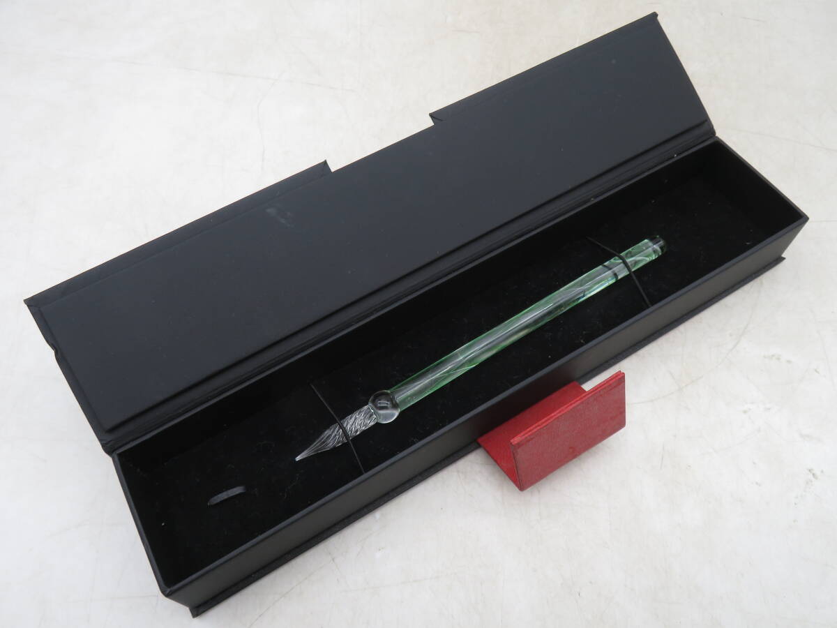 K5947 ガラスペン 硝子ペン ガラス細工 共箱 万年筆 つけペン 筆記具 文房具 硝子工芸 長さ約15.2cmの画像1