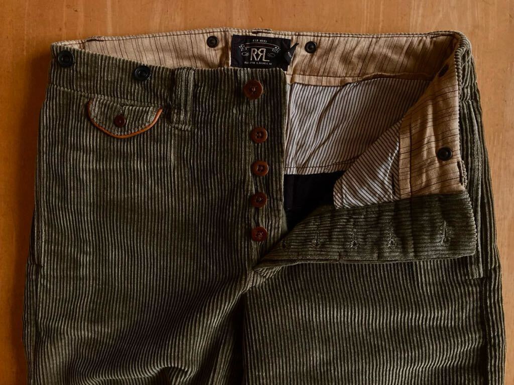 RRL レザートリムコーデュロイパンツ 29 1930スタイル サスペンダーボタン メタルボタン ラルフローレンビンテージフランス30s40s_画像2