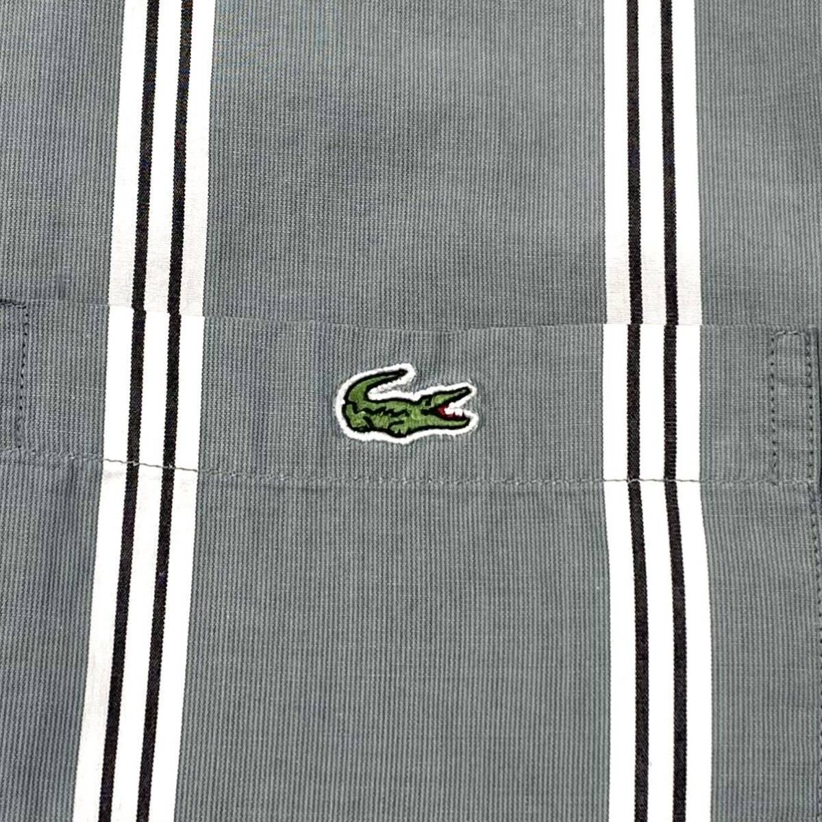 LACOSTE(ラコステ)半袖シャツ ワニロゴ ボーダー柄 メンズ3 くすみグリーン系/ホワイト/ブラック_画像5