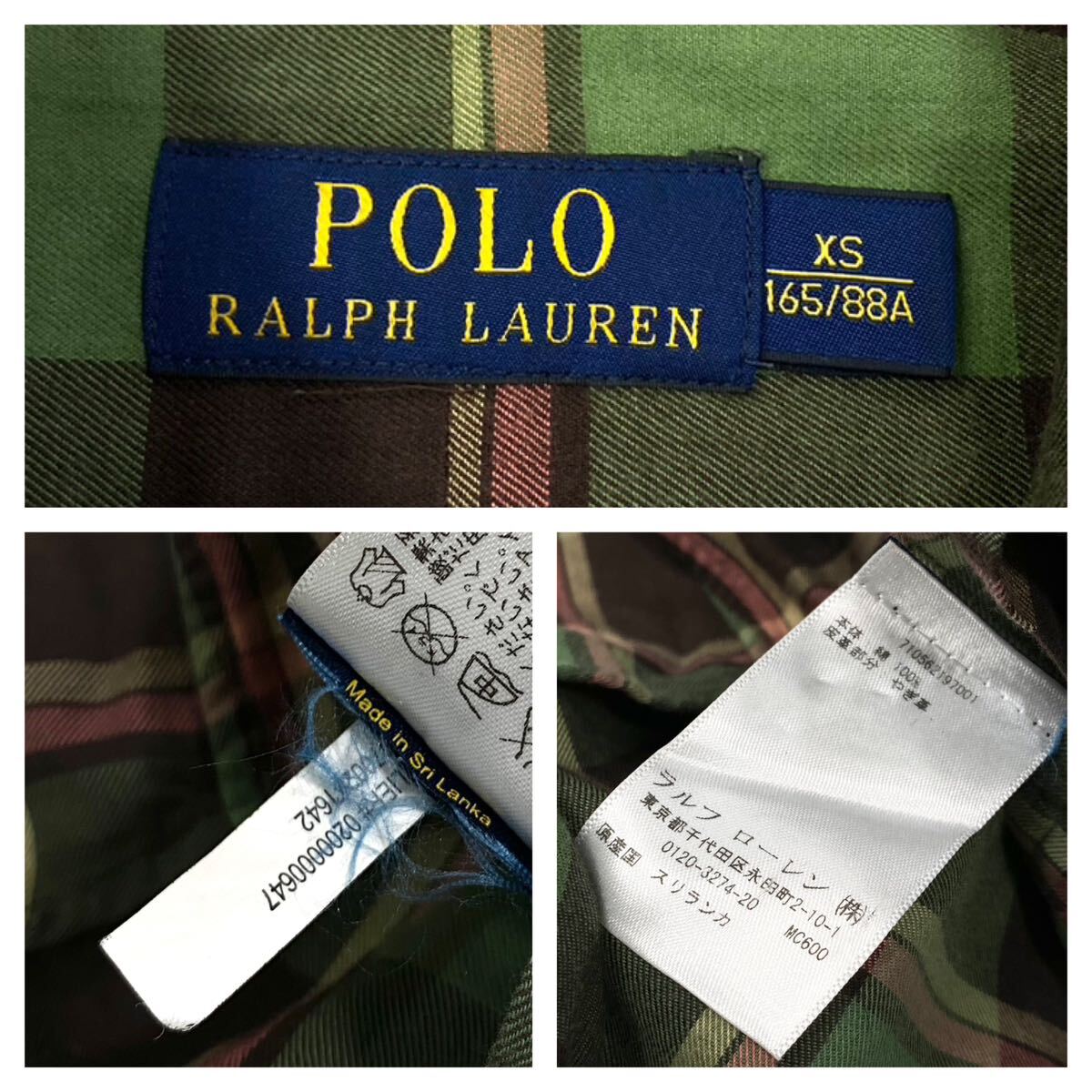 Polo Ralph Lauren/ラルフローレン 長袖シャツ メンズXS グリーン系チェック柄の画像2