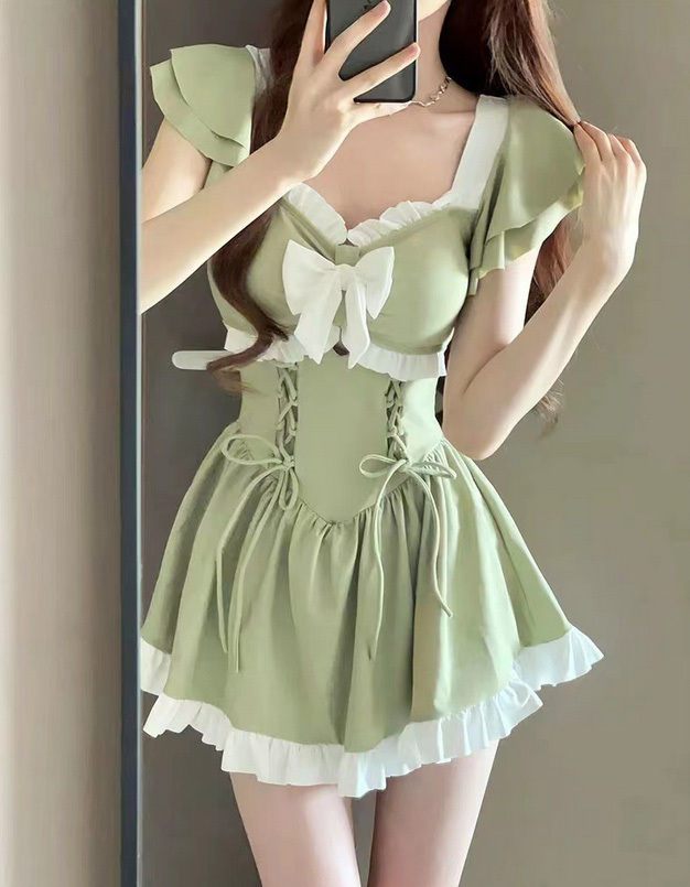 nM006GRM[M size ] costume play clothes short sleeves beautiful . One-piece type body suit swim wear swimsuit .. miniskirt Leotard 