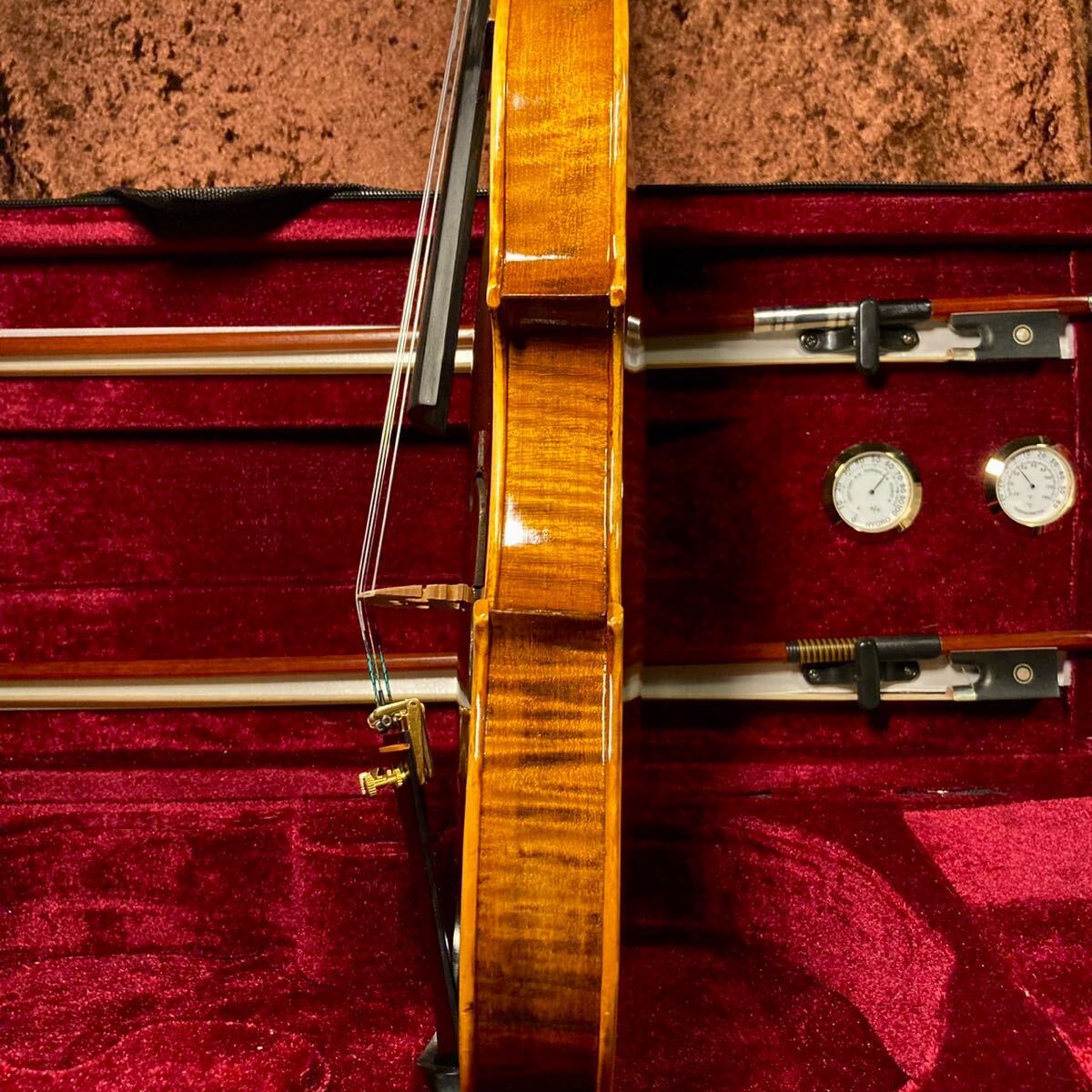 単板トラ目フレイムメイプルバック 工房製ハンドメイドバイオリン 4/4サイズ 特級美杢フレイムメイプル材使用品 付属品多数の画像3