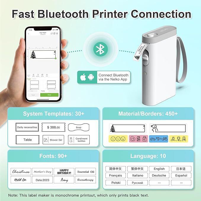 ラベルライター Bluetooth接続多機能ラベルプリンター 感熱小型充電式シールプリンター ポータブルラベルプリンター 書類整理/名前シール